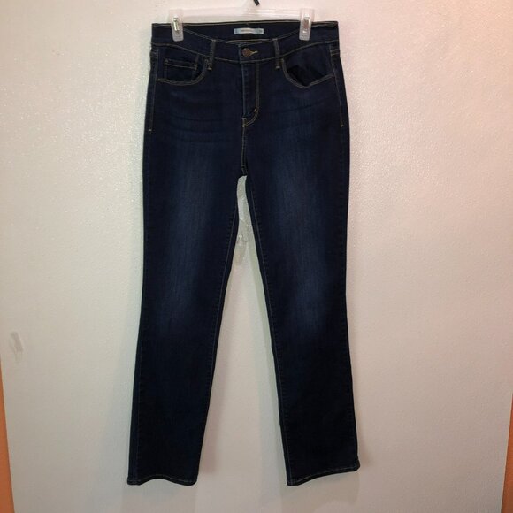 Levis 505 Womens Size 10 Dark Wash Blue Straight Leg Pockets Denim Jeans - Picture 3 of 9